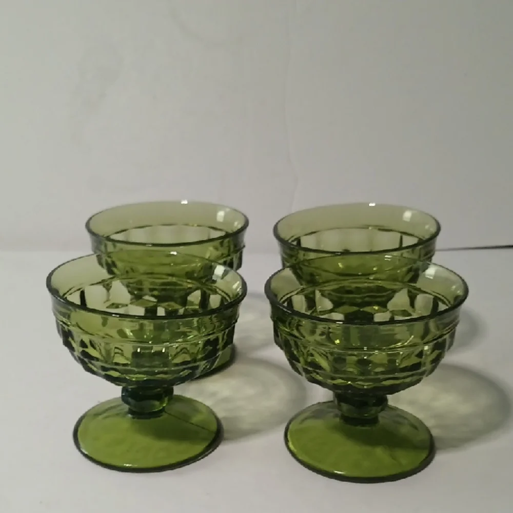 Vintage Indiana Glass Whitehall Dessert Goblets Set Of Four In Avocado Green